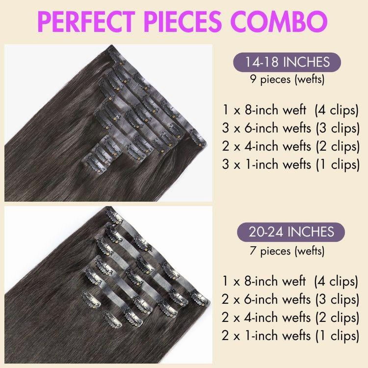 LUVME 16" Yaki Straight Clip in Hair Extensions Real Human Hair Pieces 135g 9pcs / 7pcs with Free Gift for Women