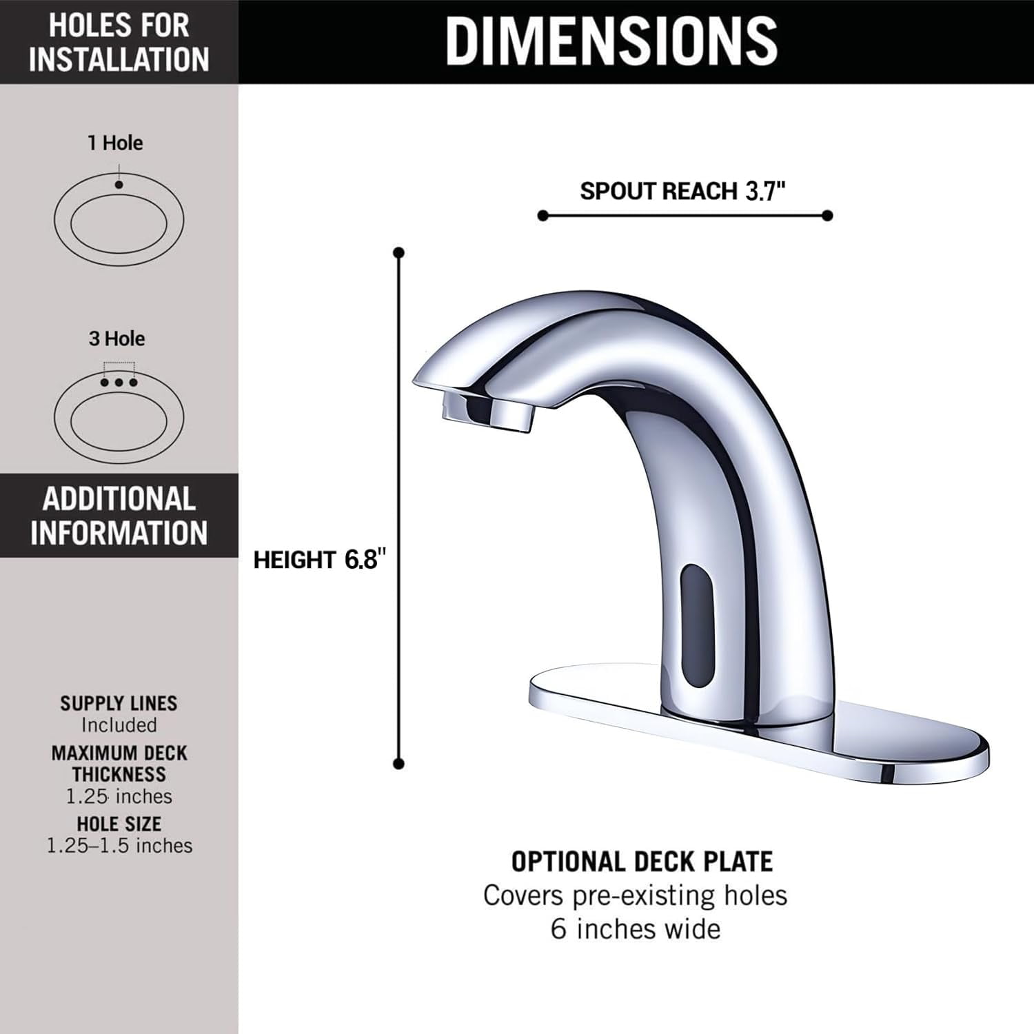 Chrome Touchless Bathroom Sink Faucet - Automatic Sensor Faucet - Battery Operated for Commercial