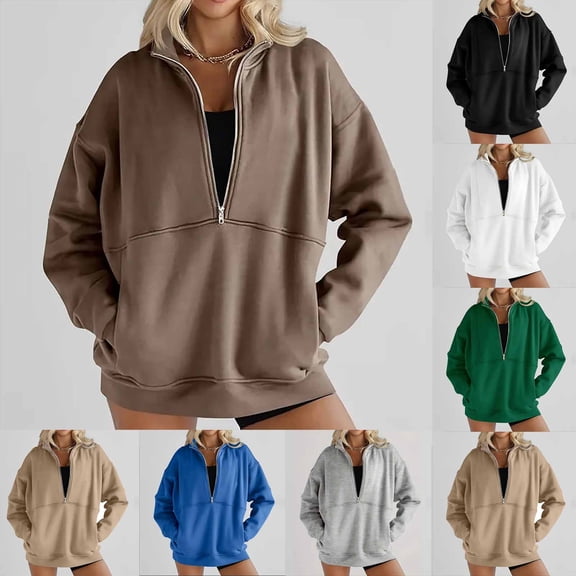 Women's Lapel Half Zipper Pullover Sweatshirt Shirt Long Sleeve Casual Loose Fit Pocket Sports Top Breathable Athletic Wear | CSEONE,Black L