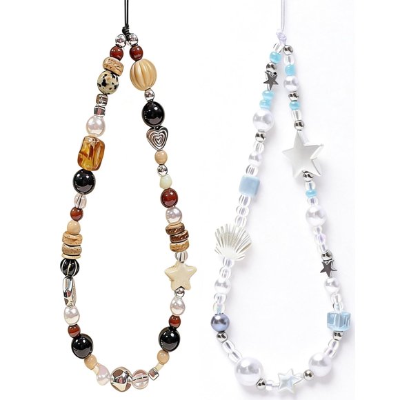 2 Piezas Correa Universal Para Teléfono De Mano Correa De Muñeca Para Cámara Cordón Con Cuentas De Perlas Linda Cadena Accesorios Universal Para Iphone 17 16 Pro Max Samsung Mujeres Niñas Llavero Estr