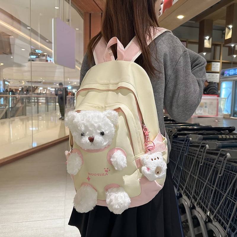 Cute Kawaii Backpack, 3D Bear Plush Backpack, Detachable Bear Backpack, Nylon Ita Bag, Large Capacity Daypack, Lightweight Backpack, Backpack with Pins Accessories, Casual Backpack for Adults