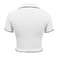 thumbnail image 4 of QHFBli Women Knit Crop Polo Shirts,Summer Short Sleeve Ribbed Collared T-Shirt Solid Fitted V Neck Tops, 4 of 7