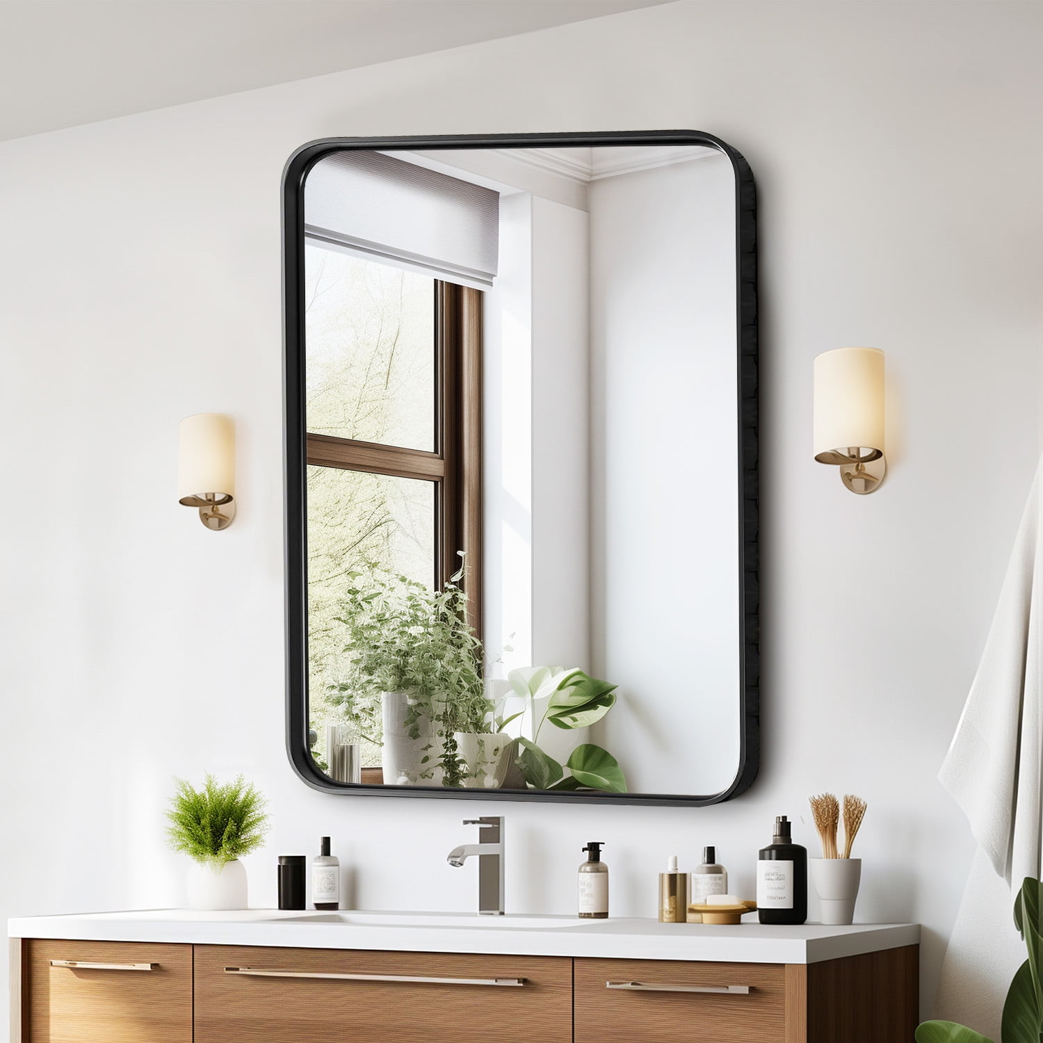 22x30 Inch Bathroom Mirror Large Rectangle Vanity Framed Mirror for Wall, Tempered Glass, Hangs Horizontally or Vertically