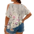 thumbnail image 4 of Plus Size Blusas Elegantes Para Mujer, Plus Size Summer Shirts for Women, Plus Size Cold Shoulder Print Loose Short Sleeve Tee Fashion Commute Daily Wear, Pink 5XL, 4 of 4