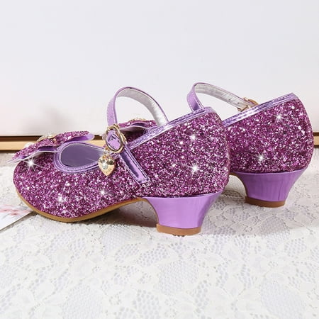 

TOWED22 Toddler Sandals Toddler Little Kid Girls Dress Pumps Glitter Sequins Princess Bowknot Low Heels Party Dance Shoes Purple
