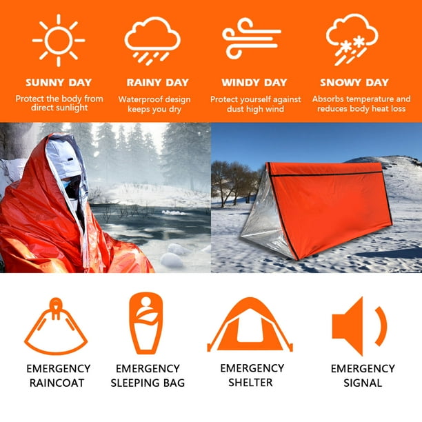 Lot De 2 Sacs De Couchage D’Urgence Légers Et Thermiques – Camping, Randonnée, Survie – Imperméables, Coupe-Vent, 203 X 89 Cm, Orange