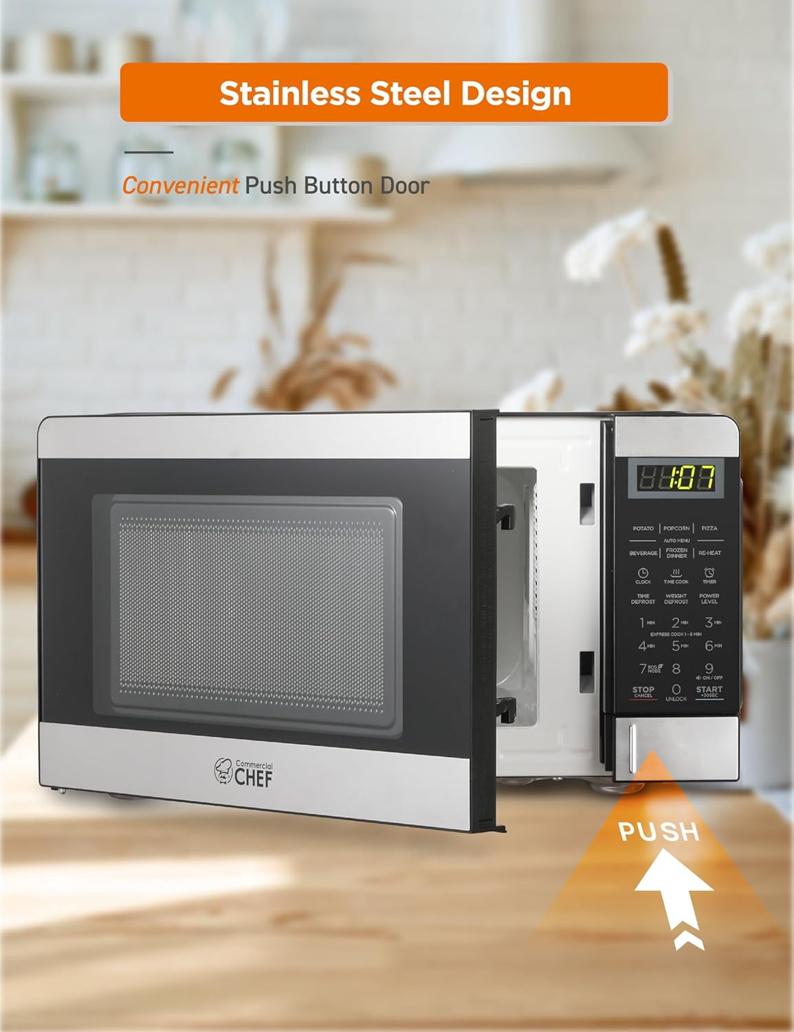 Commercial Chef CHM770SS Countertop Microwave Oven, 0.7 Cubic feet, Stainless Steel, Condition: New