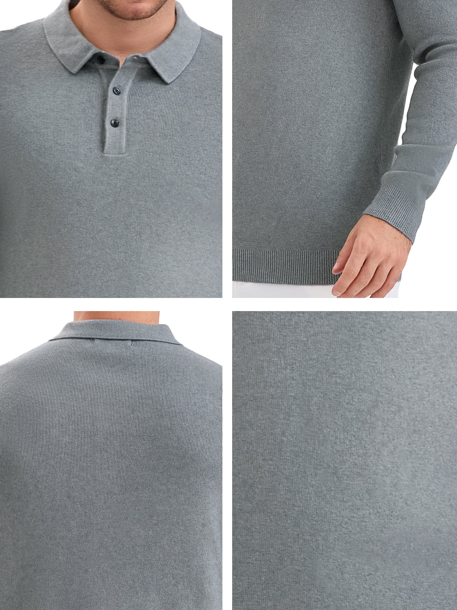 DARING DIVA Men's Long Sleeve Pullover Business Knitted Polo Shirt L Gray