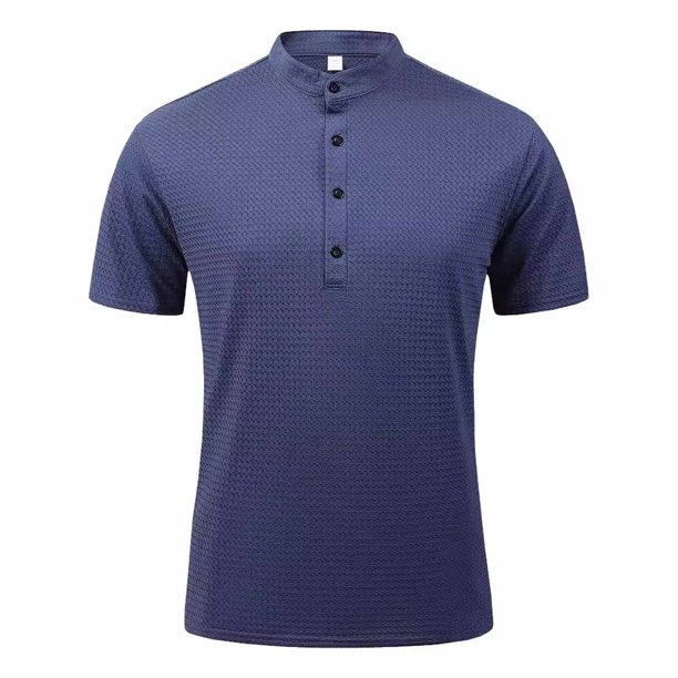 pstuiky Mangas cortas para hombre, Camisa informal de color liso con botones y cuello alto para hombre, versátil, de manga corta camisas casuales para hombre xxxl