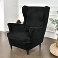thumbnail image 6 of Eurhowing 2-Piece Stretch Wingback Chair Covers, Non-Slip Velvet Chair Slipcovers with Cushion Cover, Soft Wingchair Protector for Living Room, Black, 6 of 10