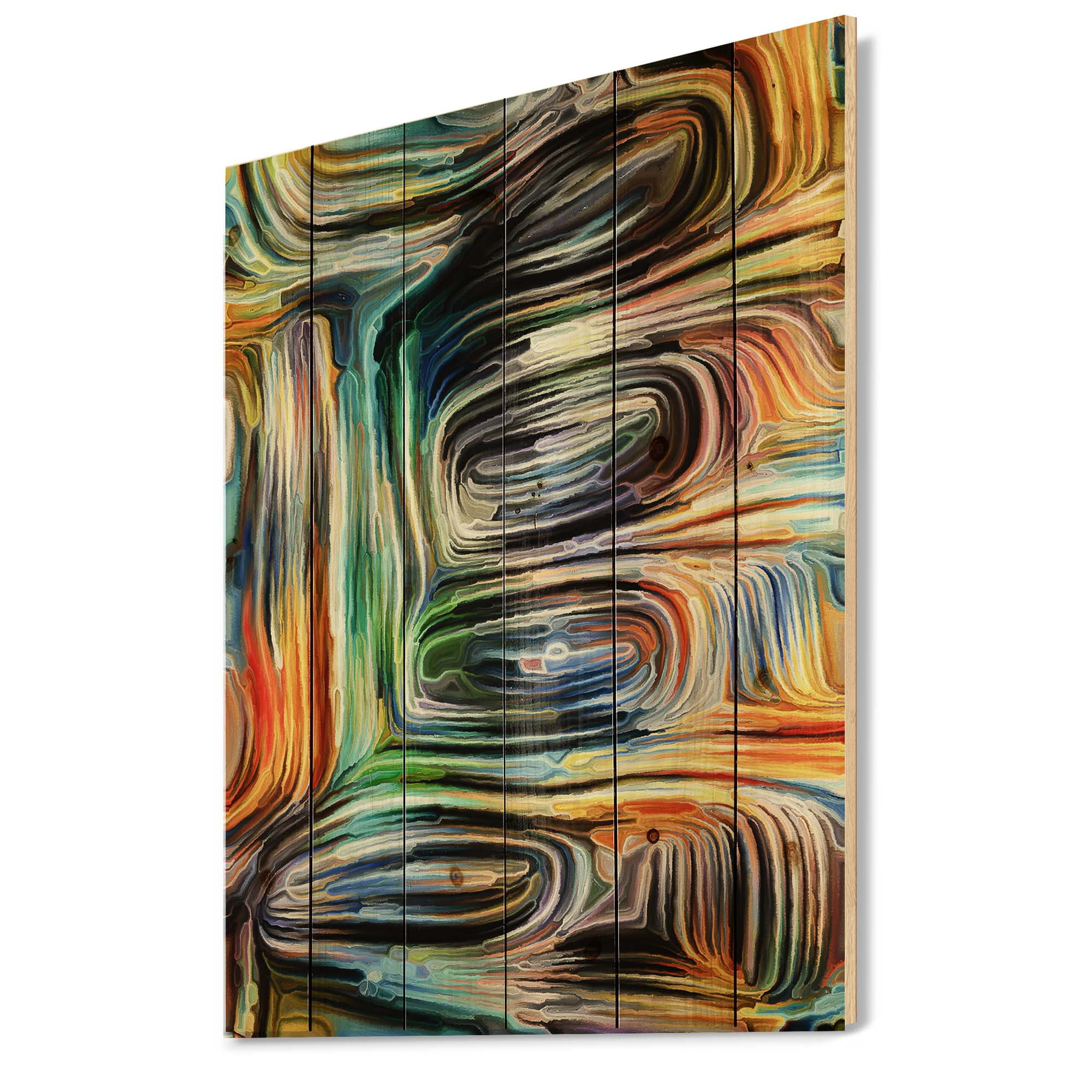 Designart 'Colour Spiral Fusion VII' Modern Print on Natural Pine Wood