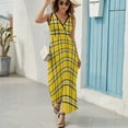 thumbnail image 6 of Maxi Dress Yellow Plaid Dress Black Lines Print Trendy Aesthetic Boho Beach Long Dresses High Waist Graphic Oversize Clothing, 6 of 7