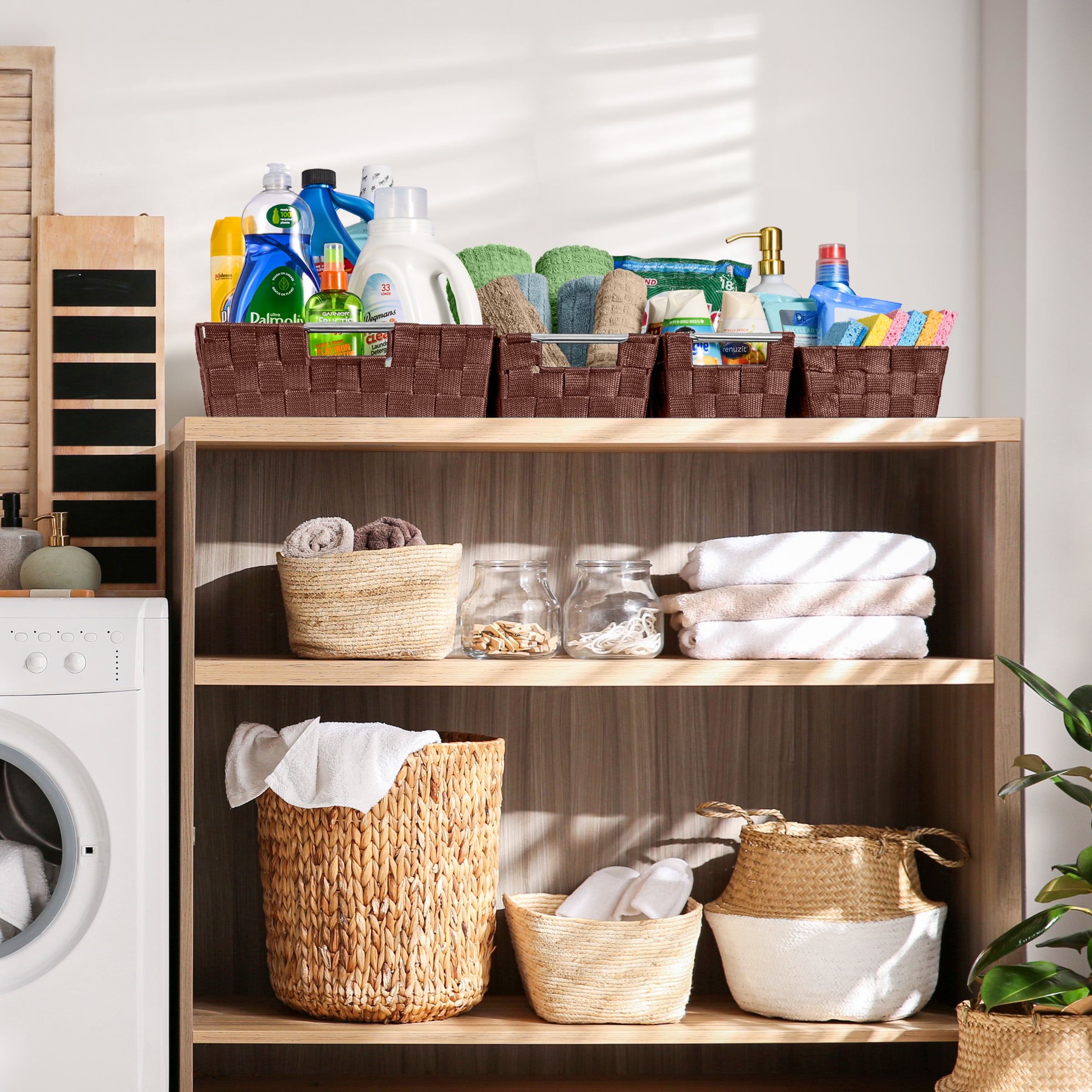 Sorbus Set of 9 Large Storage Baskets for Organizing, Mesh Hand-Woven Basket, Linen Closet Organizers and Storage, Organizer Storage Baskets for Shelves, Organizers and Storage (Chocolate)