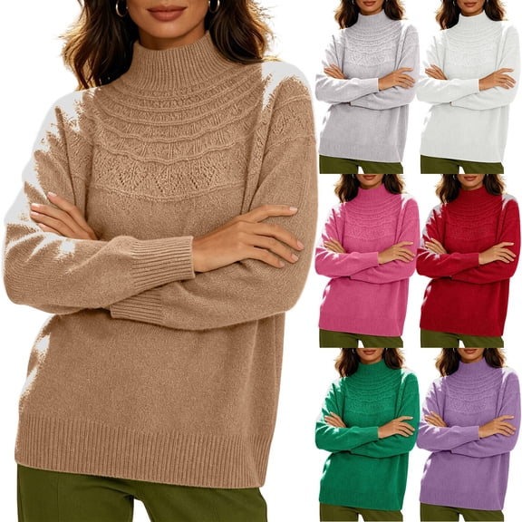 Diufon Turtleneck Sweaters for Women Fall Winter Long Sleeve Mock Neck Knitted Pullover Thicken Warm Sweater