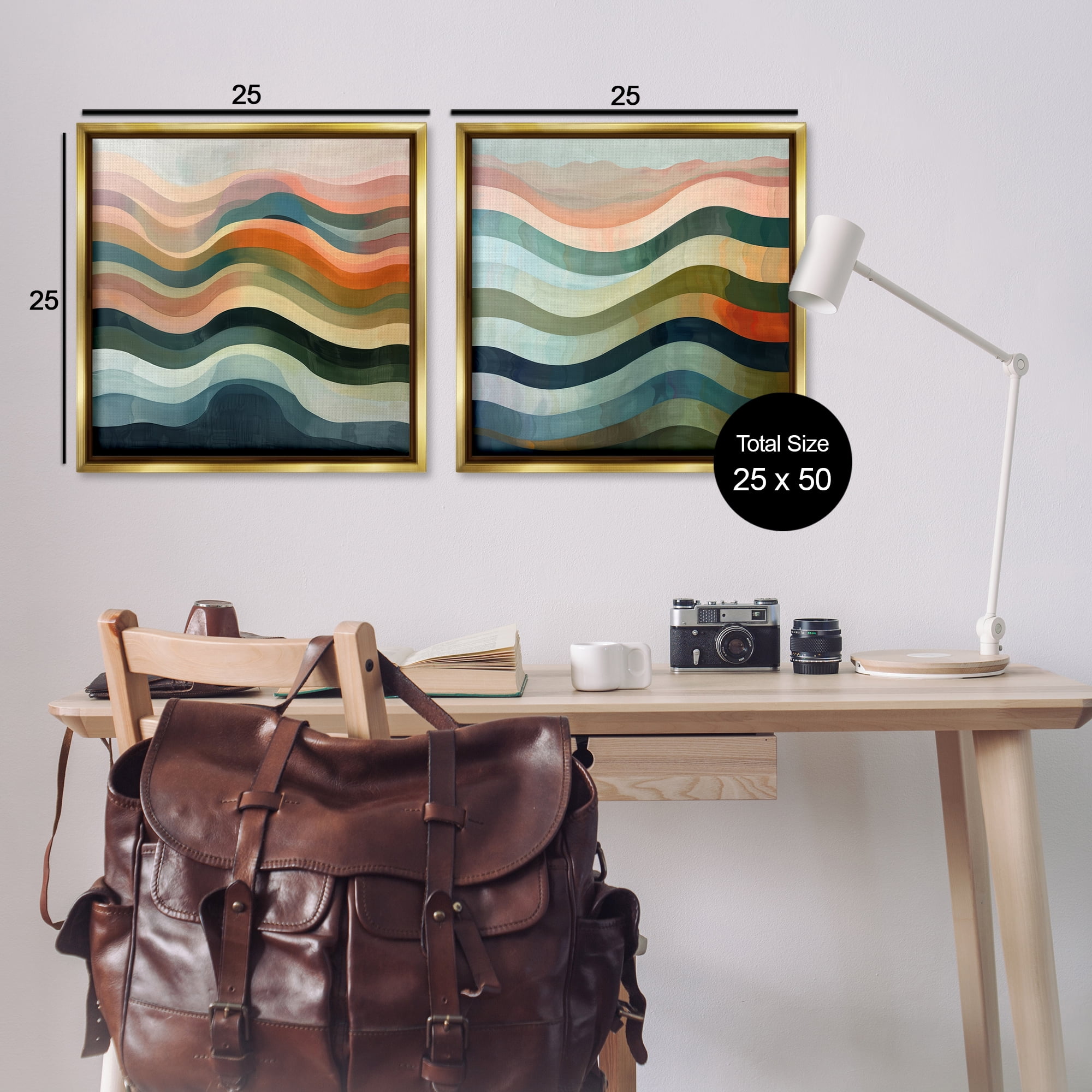 Stupell Industries Earth Tone Fluid Waves Abstract Painting Gold Floater Framed Canvas Art Print Wall Art, 25 x 25, Set of 2