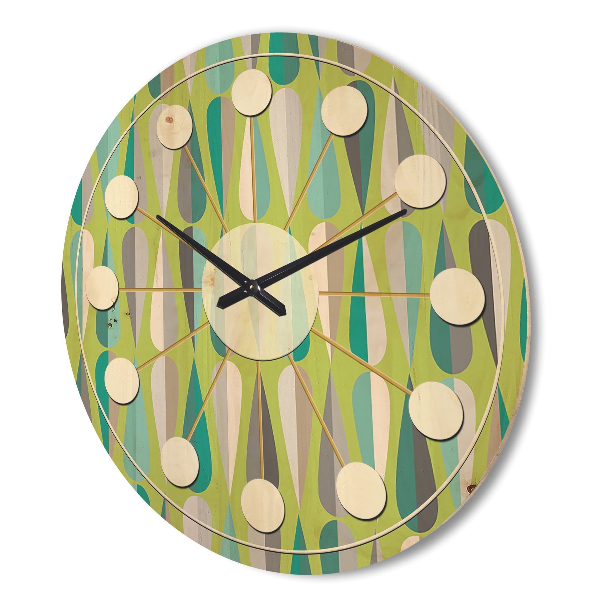 Designart 'Abstract Retro Drops VI' Mid-Century Modern Wood Wall Clock