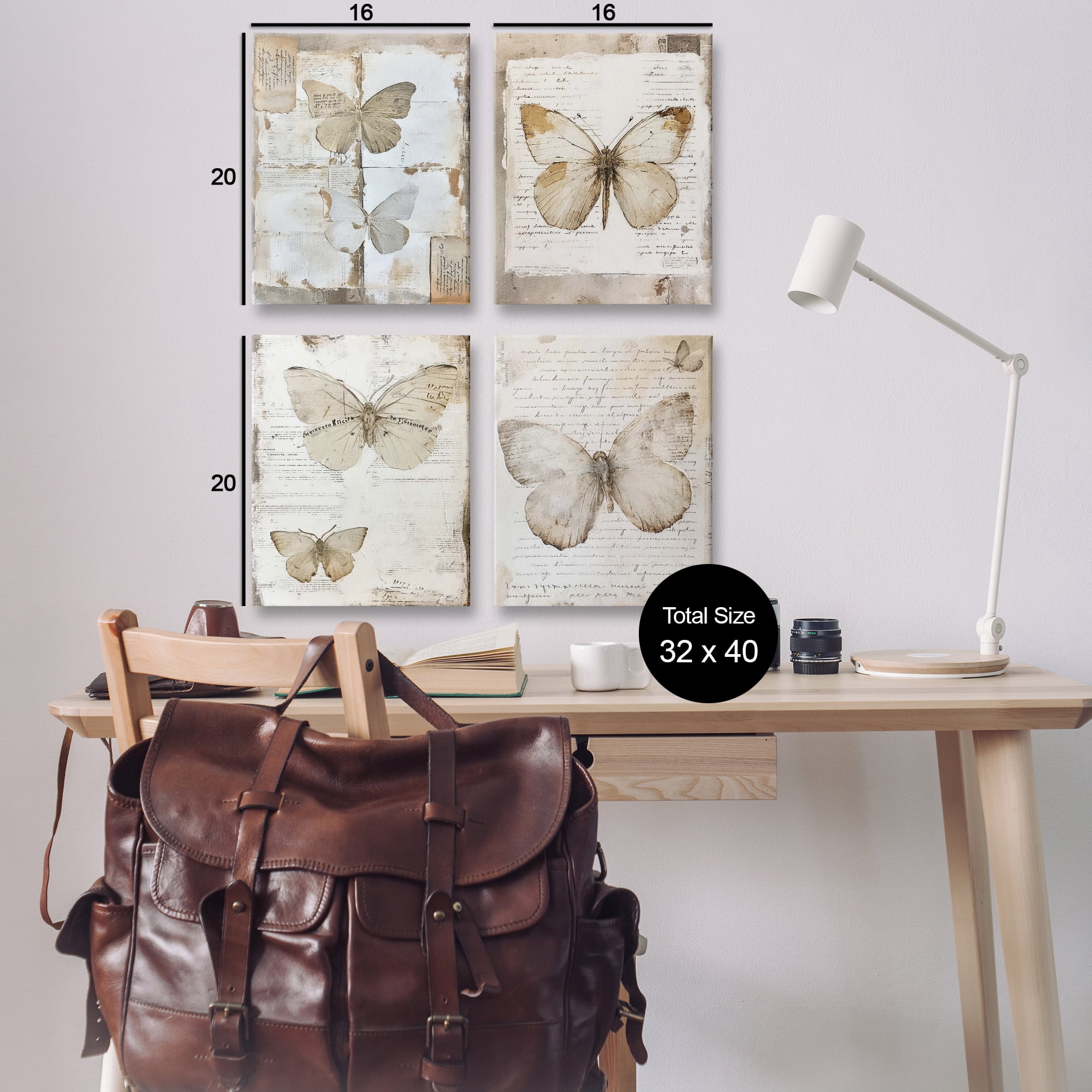 Stupell Industries Neutral Vintage Butterflies Animals Painting Wrapped Canvas Art Print Wall Art, 16 x 20, Set of 4