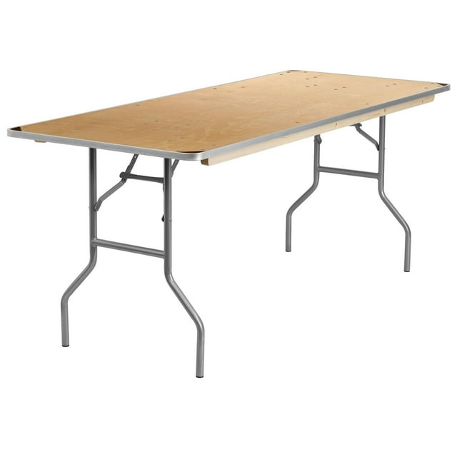 30'' x 72'' Rectangular HEAVY DUTY Birchwood Folding Banquet Table with METAL Edges and Protective Corner Guards