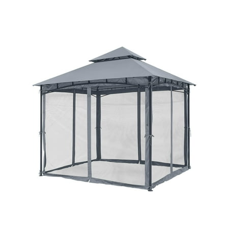 12'x12' Outdoor Gazebo with Mosquito Netting, Double Roof & Steel Frame - Grey All-Weather Canopy for Patio, Garden, Backyard