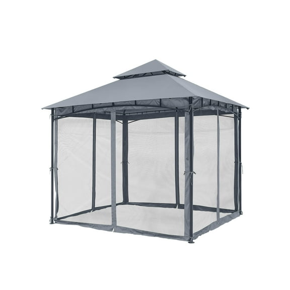 12'x12' Outdoor Gazebo with Mosquito Netting, Double Roof & Steel Frame - Grey All-Weather Canopy for Patio, Garden, Backyard