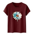 thumbnail image 5 of Women's Floral Printed Shirts Crew Neck Short Sleeve Flower Graphic Basic Tee Casual Tops Comfy Clothes (XL, Red 3), 5 of 5