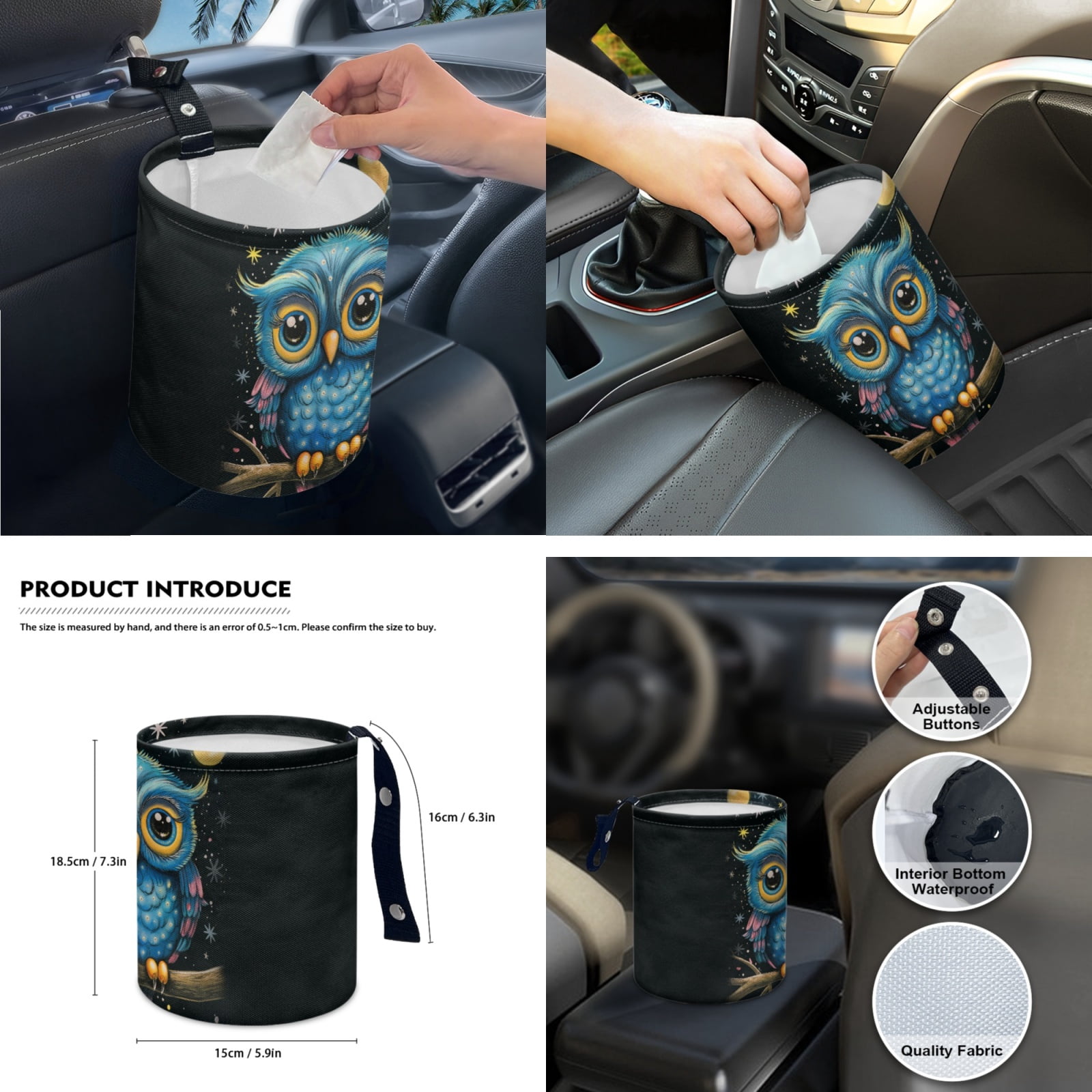 Yuyamidu Owl Car Seat Cover Full Set of 14 Cute Steering Wheel Cover Seatbelt Pads Armrest Cushion Trash Can Rearview Mirror Cover Handbrake Cover Set Coasters Auto Interior Accessories
