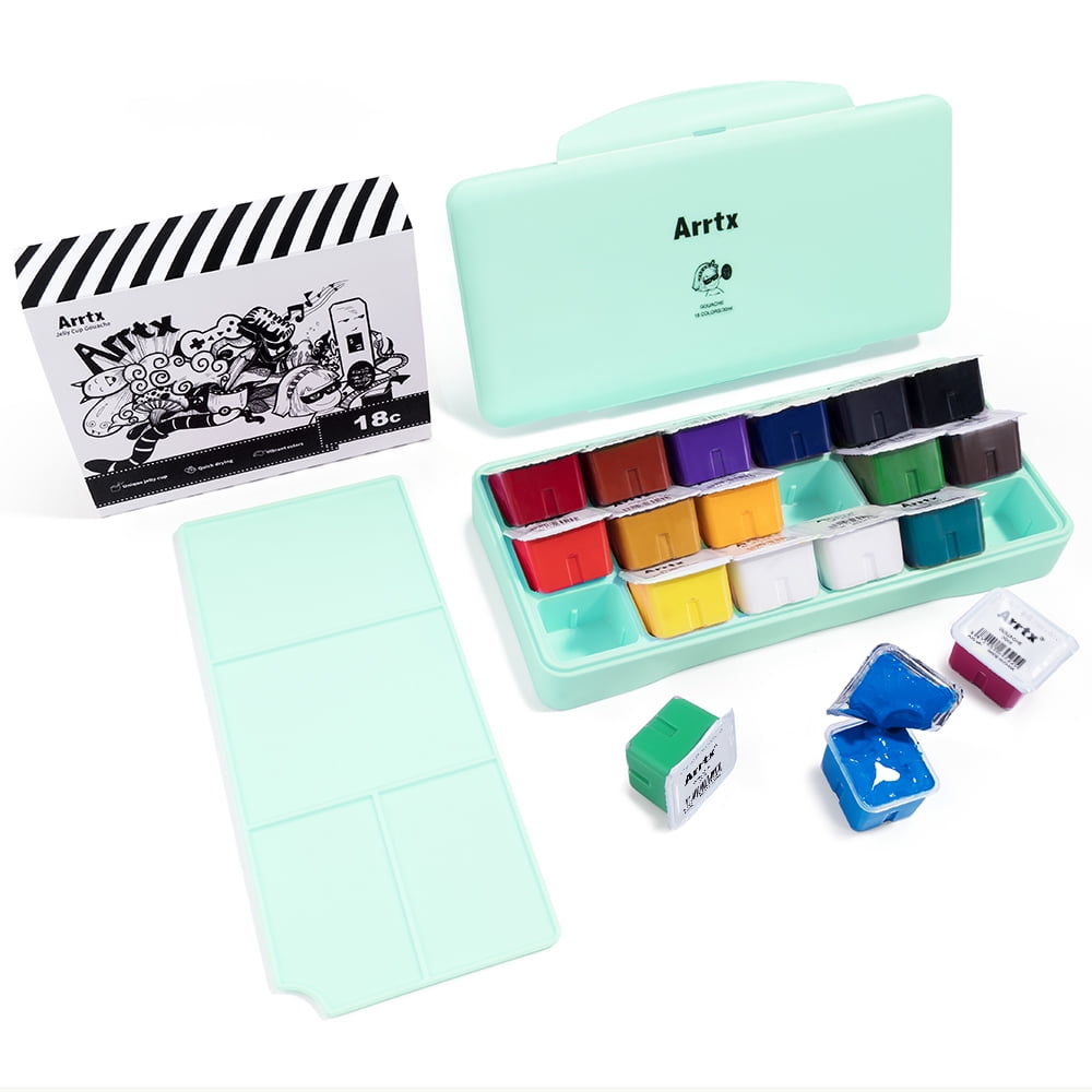 Arrtx Gouache Paint Set, 18 Colors x 30ml Jelly Cup Design with Palette