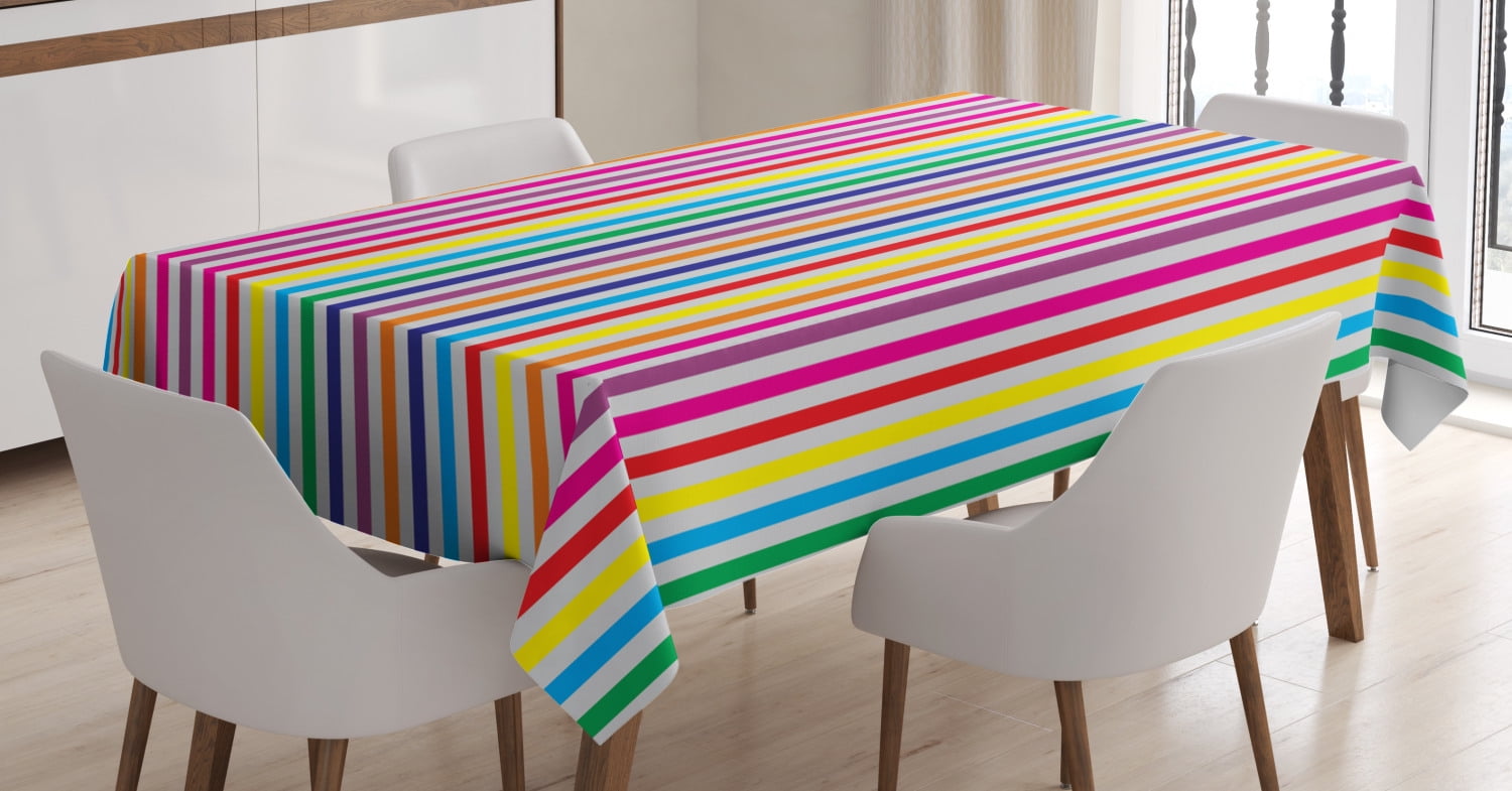 Colorful Tablecloth, Vibrant Rainbow Colored Vertical Stripes Pattern