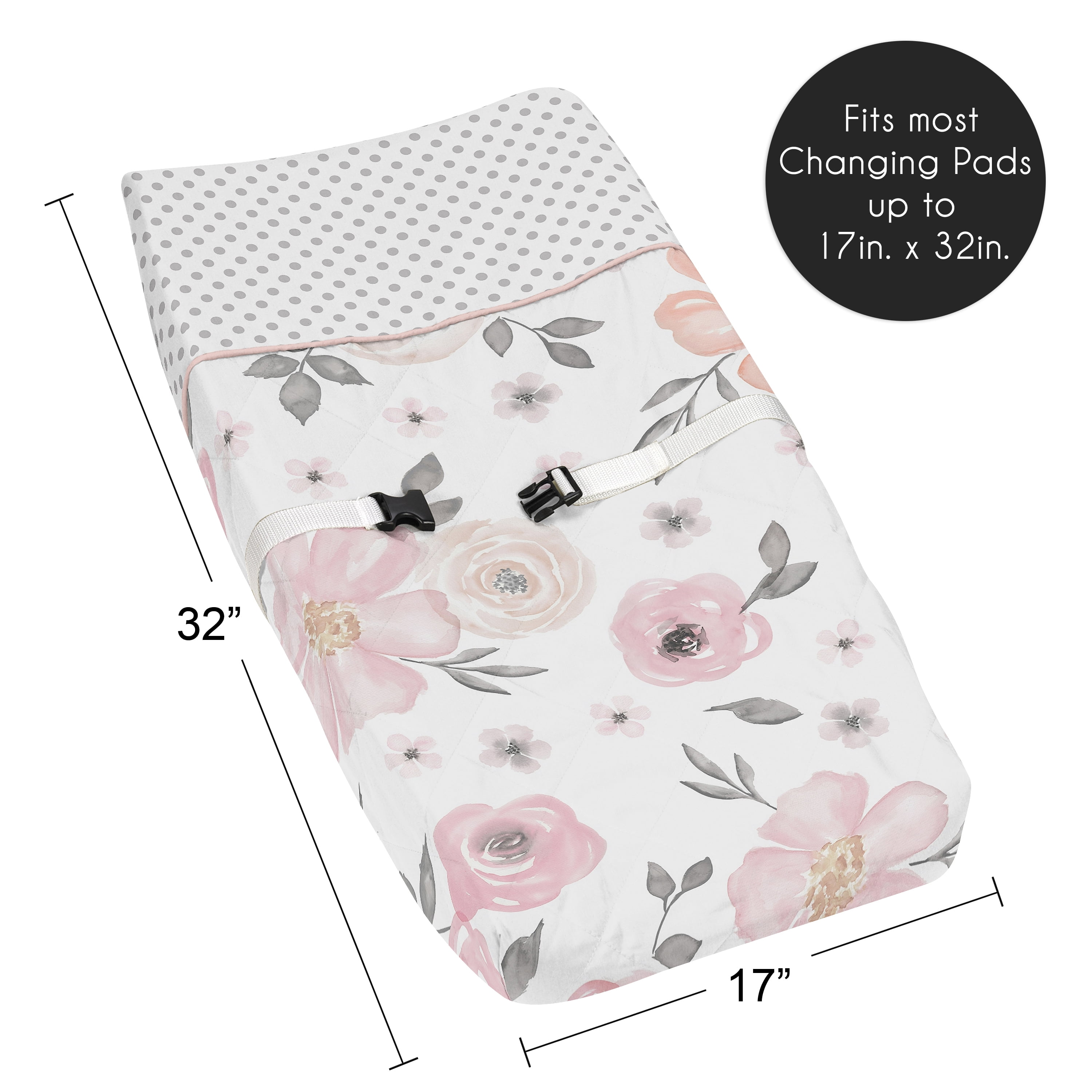 Sweet Jojo Designs Watercolor Floral Pink Grey and White Changing Pad Cover