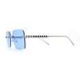 thumbnail image 6 of Luxury Rimless Rectangle Metal Pyramid Stud Jewel Arm Metal Rim Sunglasses Silver - Blue, 6 of 8