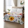 thumbnail image 2 of Floral Queen Size Flat Sheet, Wrinkleproof & Fadeproof Cooling Flat Bed Sheet Only, Red Yellow Pink Blue Flower Purple Lavender Leaf Breathable Soft Bedding Top Sheets 90 x 102 Inches, 2 of 8