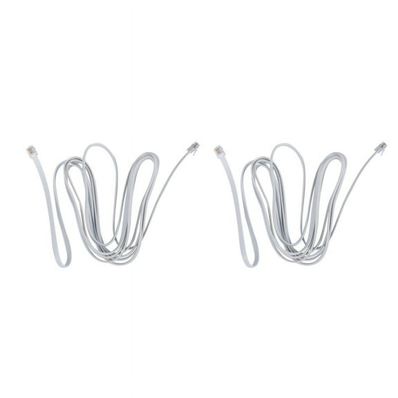 2X 6P6C RJ11 Telephone Extension Fax Modem Cable Line 9.8Ft Length White
