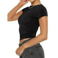 thumbnail image 4 of Elippeo Womens Summer Fitted Crop Tops Solid Color Short Sleeve Blouse Crewneck Streetwear T-shirt, 4 of 7