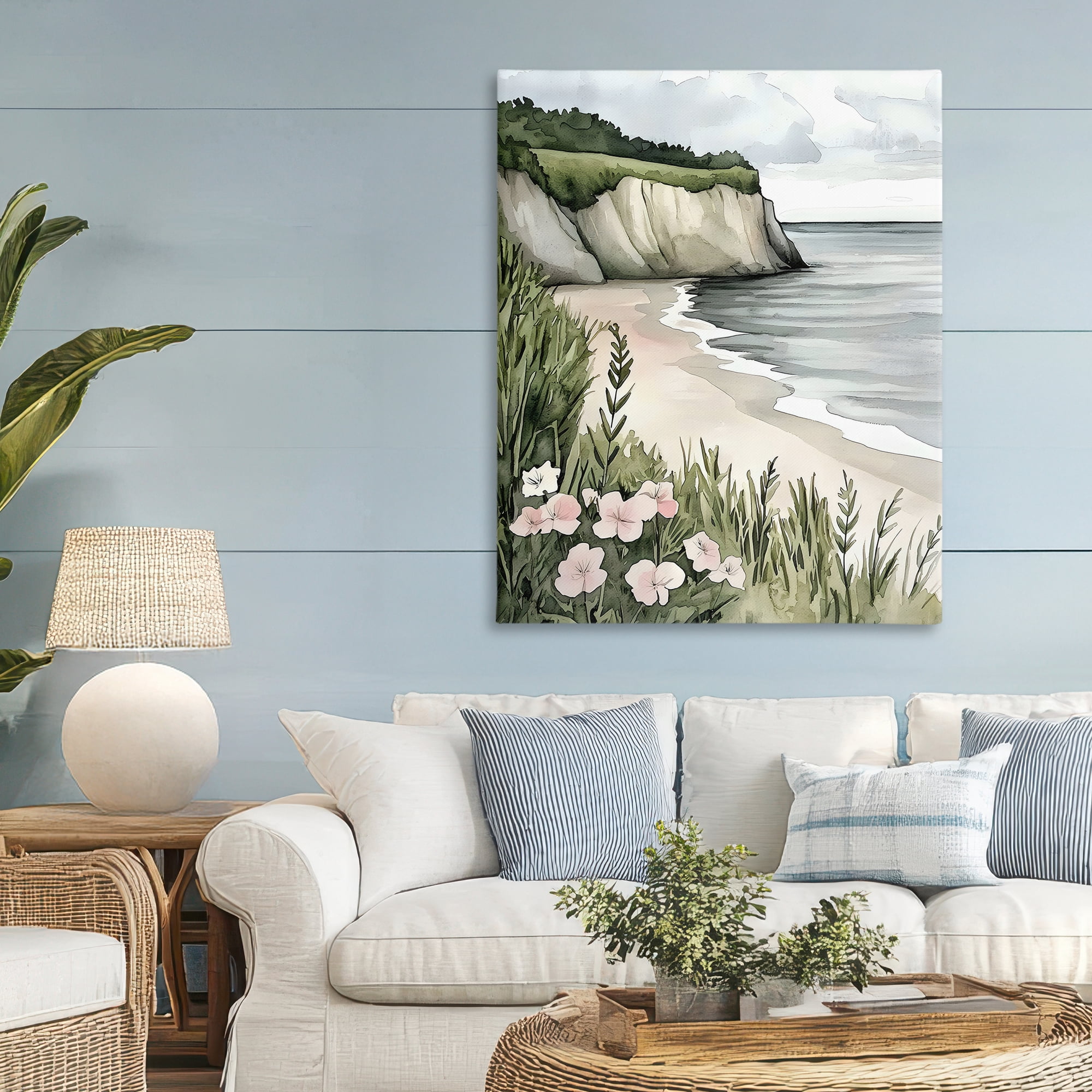 Stupell Industries Coastal Calm with Floral Blooms Canvas Wall Art, design by Riley B