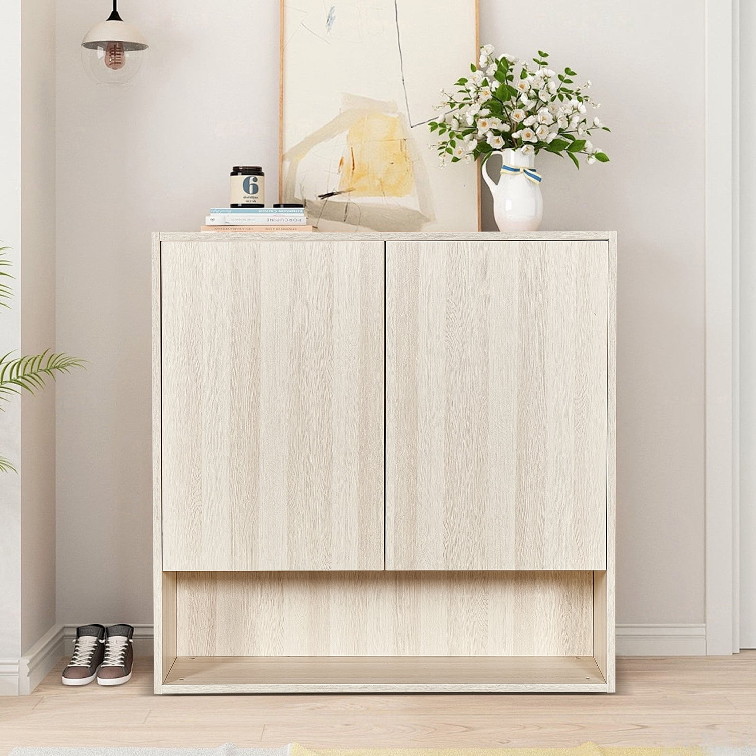 Wall Mount Medicine Cabinet Open Storage White Oak L 36 in x H 36 in x D 11.8 in