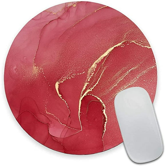 Round Mousepad, Red Marble Mouse Pad, Premium-Textured Small Mouse Mat with Waterproof Non-Slip Rubber Base for Laptop Computer Office Desk Accessories,7.9 x 7.9 inch