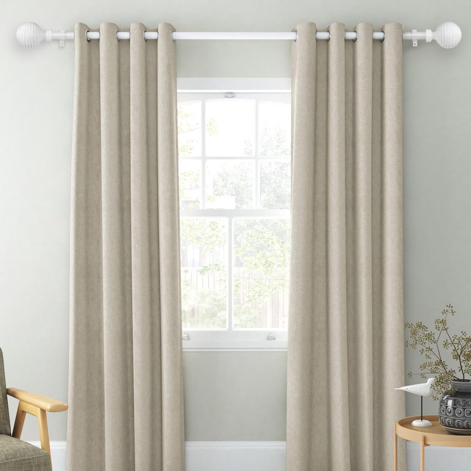 Urbanest Adjustable Single Curtain Rod Set Favo Finials – 1 - Inch Diameter, With Glossy White Rod, 84–120 Inches