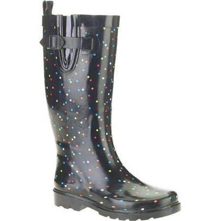 Women's Random Dot Printed Tall Rubber Rain Boots