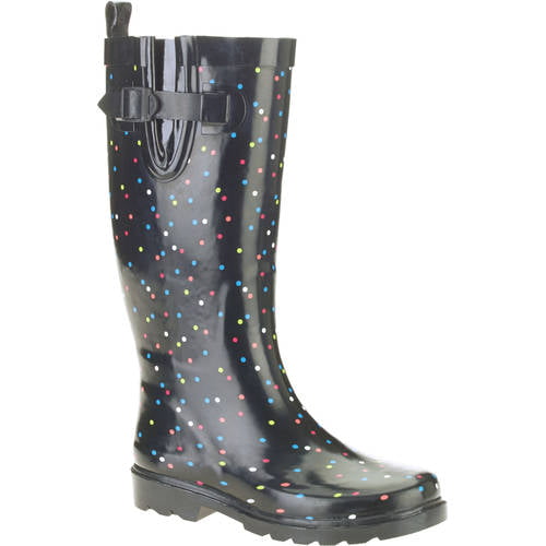 Women's Random Dot Printed Tall Rubber Rain Boots - Walmart.com ...