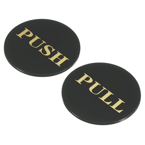Uxcell Push Pull Door Sign Acrylic Self Adhesive Round Sticker Black/Golden 8 Pack