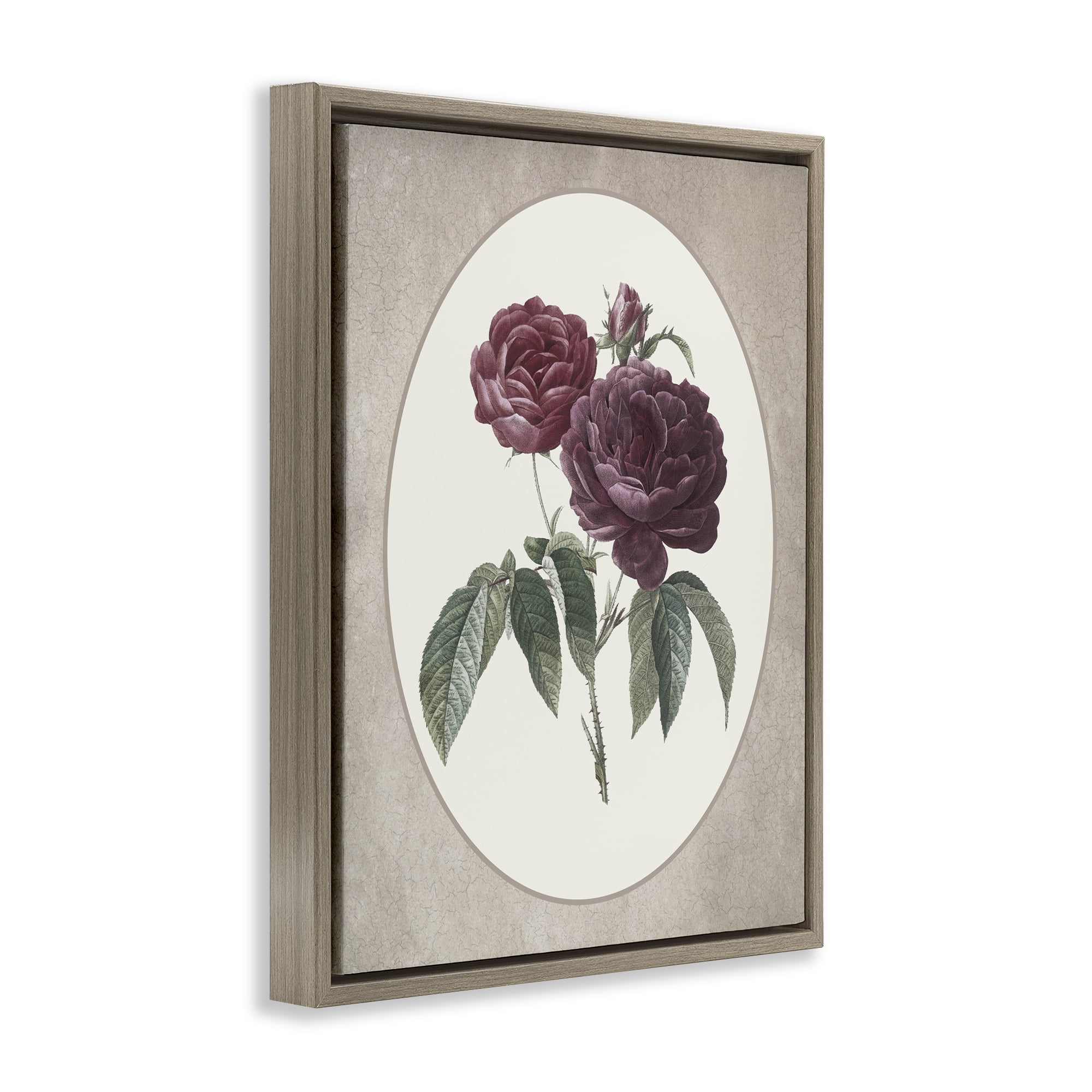 Vintage Blooms within Oval Brown Framed Floater Canvas Wall Art, design by Lettered and Lined