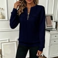 thumbnail image 5 of Stamzod Womens Quarter Zip Pullover Sweatshirts Dressy Casual Textured Tops Spring Fall Crewneck Sweatshirt Navy E XL, 5 of 8