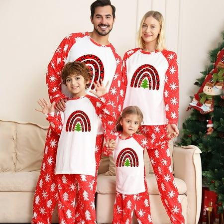 

Christmas decorations Stocking stuffers Red Parent-Child Warm Christmas Suit Printed Home Clothes Pajamas Long-Sleeved Trousers Two-Piece Children S Models