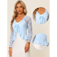 thumbnail image 2 of Cárdigan corto con lazo en la parte delantera para mujer Dobladillo con volantes Top transparente de encaje floral Azul Claro XL, 2 of 6