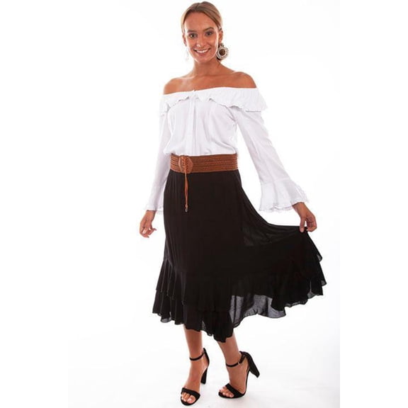 Scully Womens Black 100% Rayon Maxi Ruffle Skirt XL