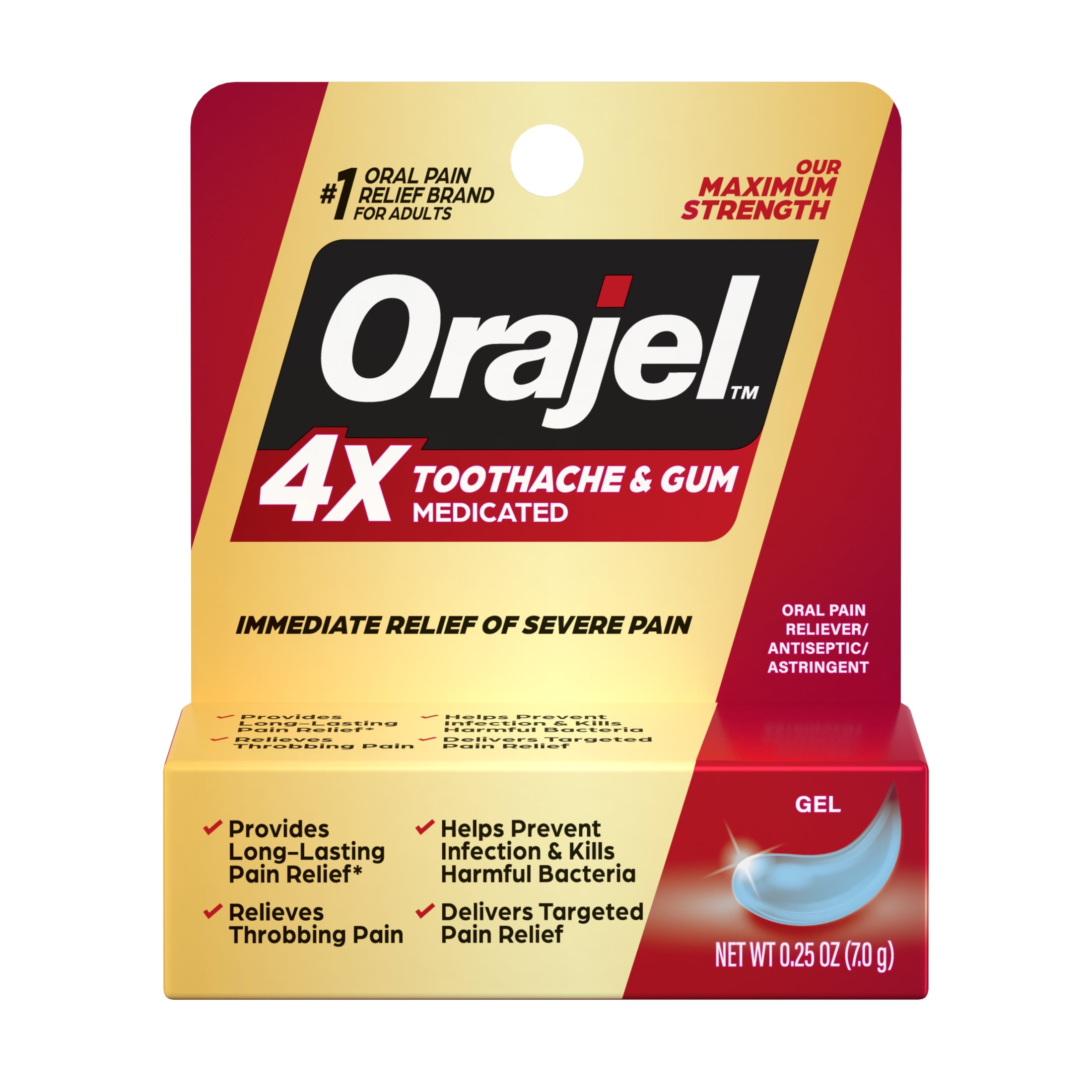 Orajel 4X Medicated Oral Pain Gel for Toothache & Gum Pain, 0.25