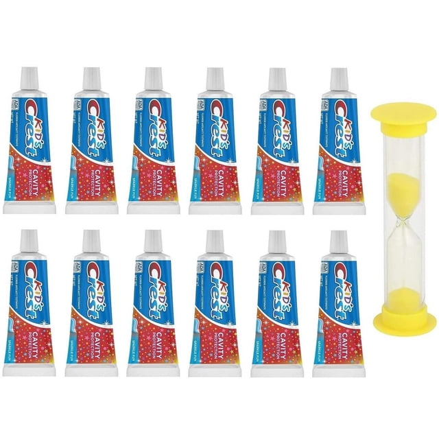Pasta de dientes Crest Sparkle Fun Kids Cavity de 25 ml, paquete de 12 con temporizador