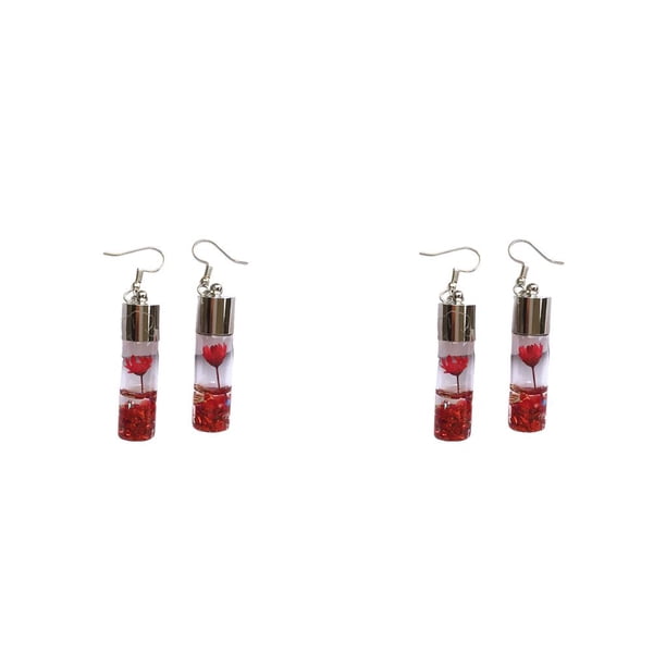 Pendientes de gota Minnieouse colgantes de botellas de cristal con flores a la moda Rojo 2piezas