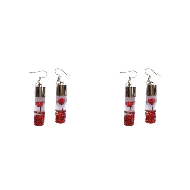 Pendientes de gota Minnieouse colgantes de botellas de cristal con flores a la moda Rojo 2piezas
