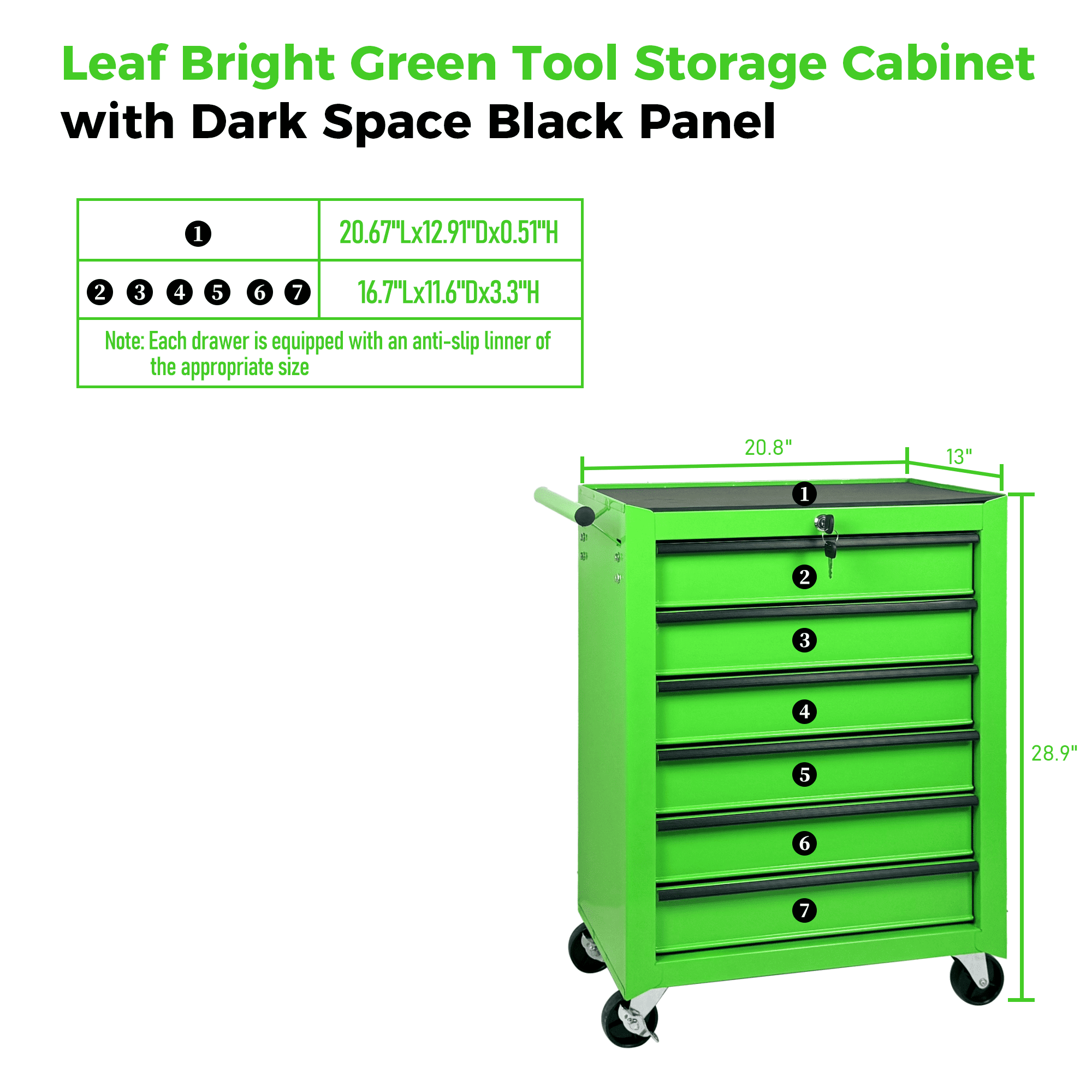 6 Drawer Tool Chest Cabinet with Ball Bearing Drawer Slides,20"W Rolling Metal Tool Chest with 6 Drawers,Steel Tool Storage Box Organizer,Green